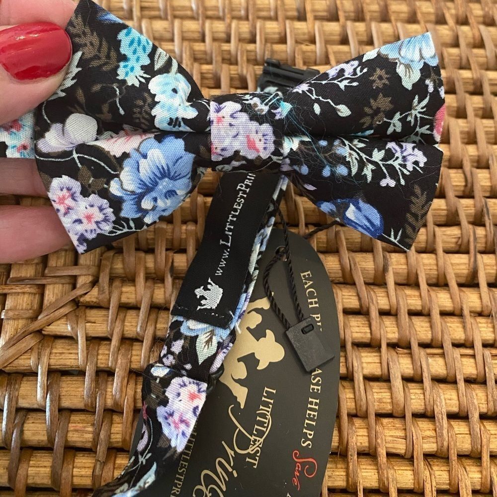 *Little Prince* Black Floral Cotton Bow Tie NWT